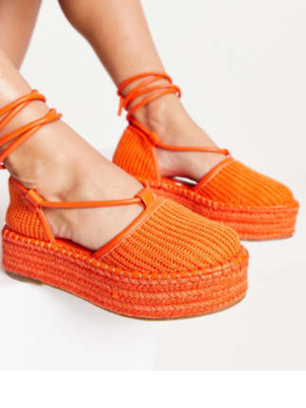 Orange lace up espadrilles